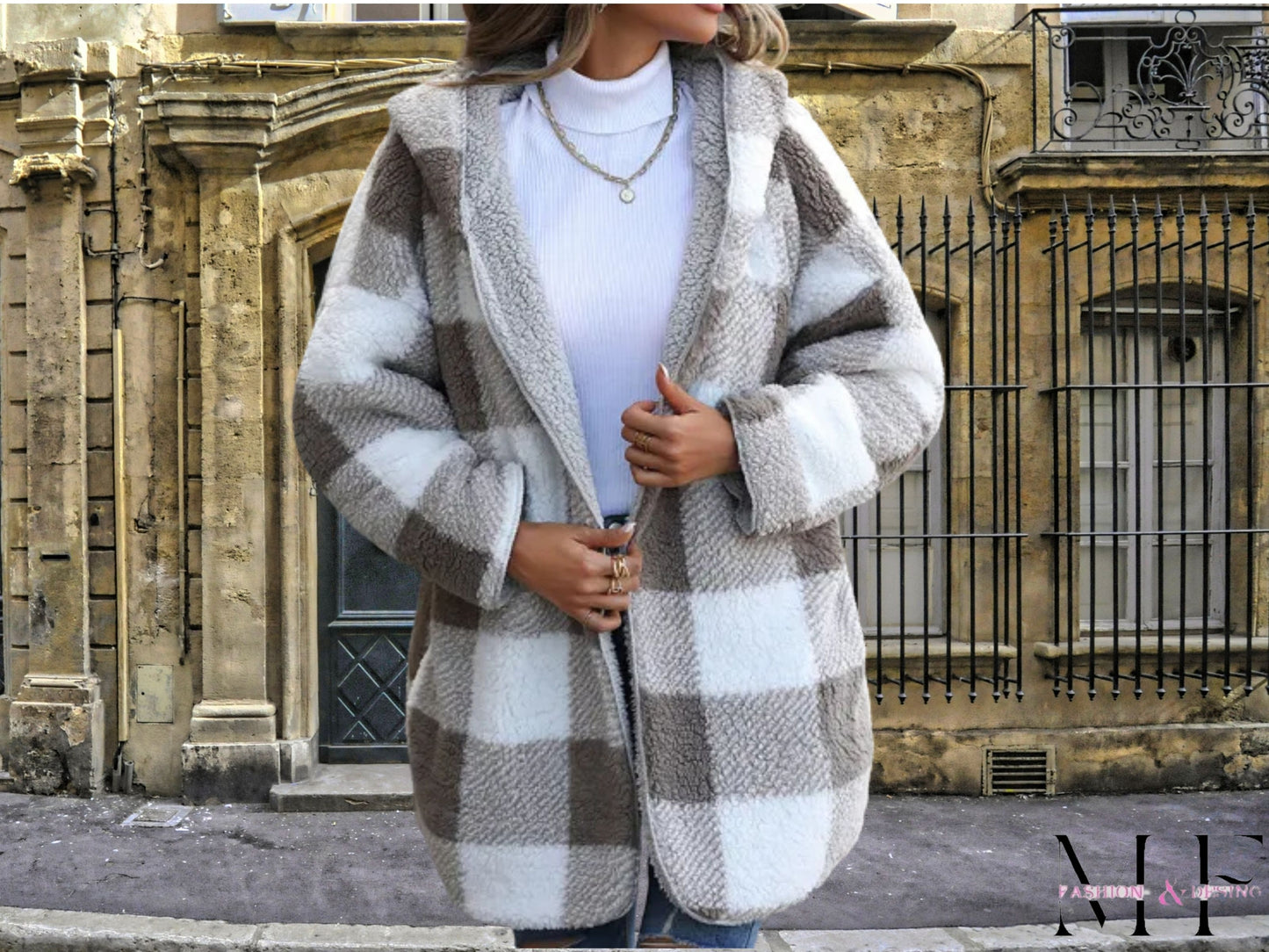 Casual Outfits Cozy Long Sleeve Plaid Jacket, Women's Hooded Winter Outfits, Loose Fit Cozy Layer for Women