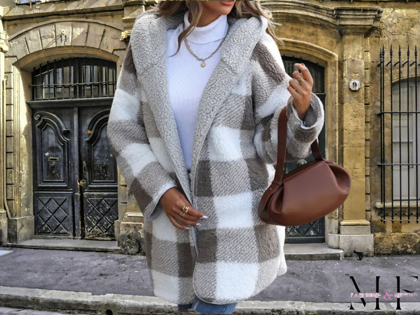 Casual Outfits Cozy Long Sleeve Plaid Jacket, Women's Hooded Winter Outfits, Loose Fit Cozy Layer for Women