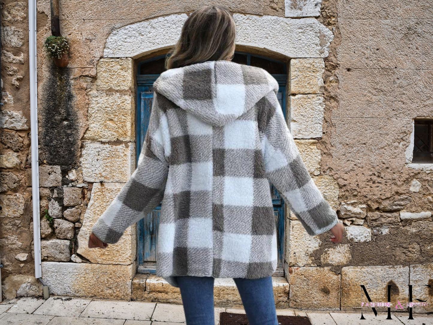 Casual Outfits Cozy Long Sleeve Plaid Jacket, Women's Hooded Winter Outfits, Loose Fit Cozy Layer for Women