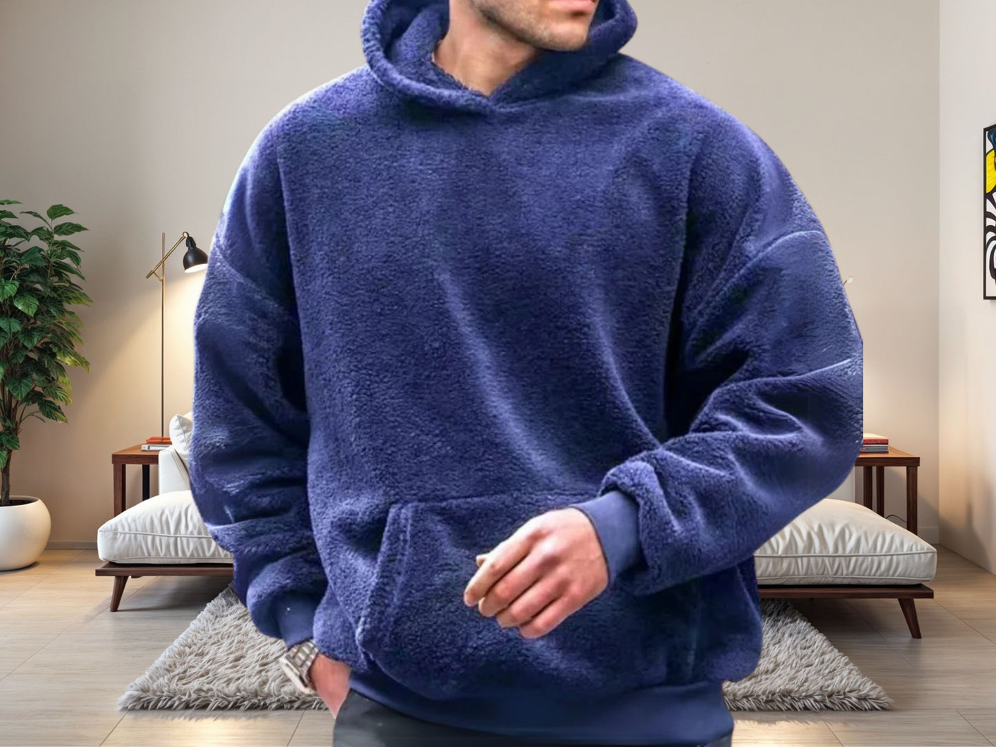 Cozy Sweater, Stylish Men's Plush Hooded Sweatshirt for Warmth, Versatile Winter Wear, Ideal Gift for Him, Retro Style Sweater