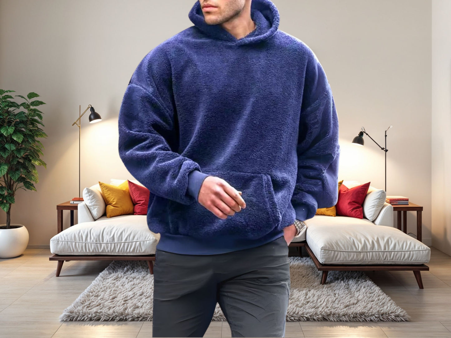 Cozy Sweater, Stylish Men's Plush Hooded Sweatshirt for Warmth, Versatile Winter Wear, Ideal Gift for Him, Retro Style Sweater