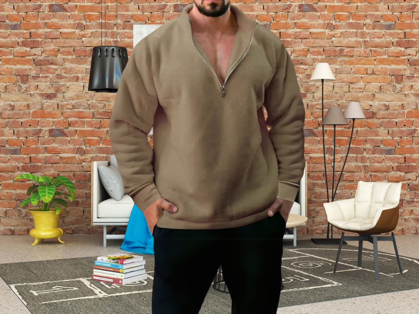 Cozy Winter Sweater, Men's Fleece Stand Collar Half Zipper Hoodie, Perfect Casual Wear & Gift for Him, Knitwear for Men