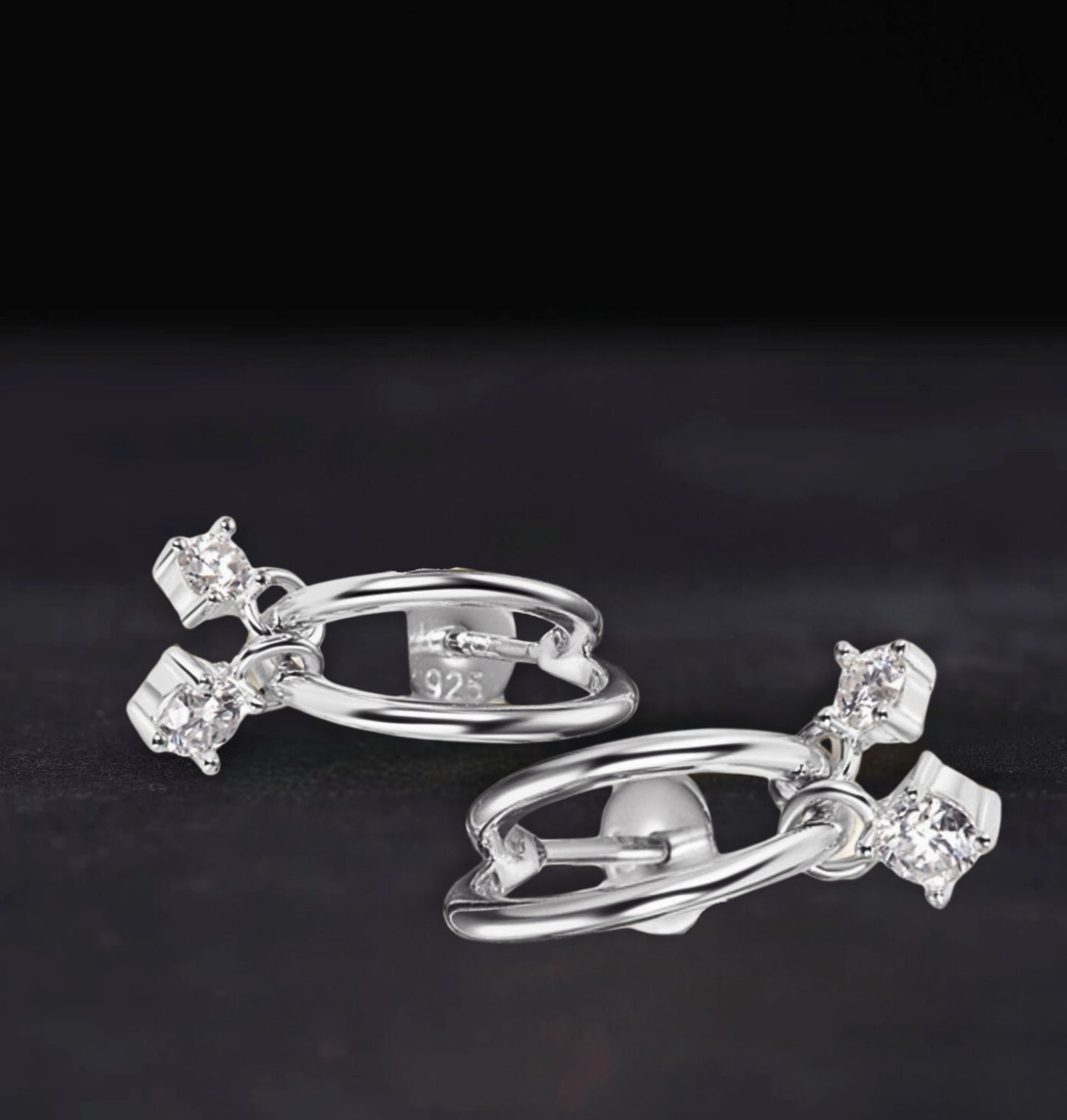 Delicate Earrings - 925 Sterling Silver Moissanite C-Hoop Earrings, Elegant Sparkly Jewelry for Everyday Wear