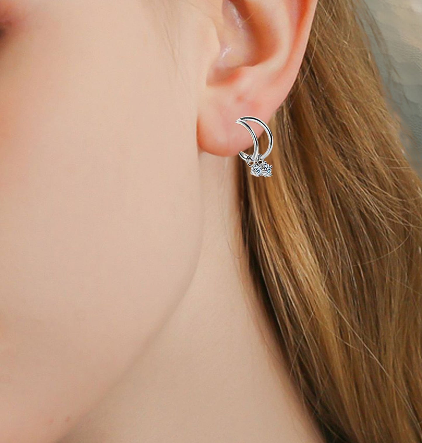 Delicate Earrings - 925 Sterling Silver Moissanite C-Hoop Earrings, Elegant Sparkly Jewelry for Everyday Wear