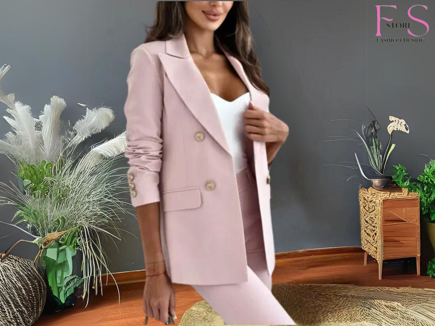 Elegant Double Breasted Blazer Solid Color Fashion Jacket, Timeless-Fashion Essential