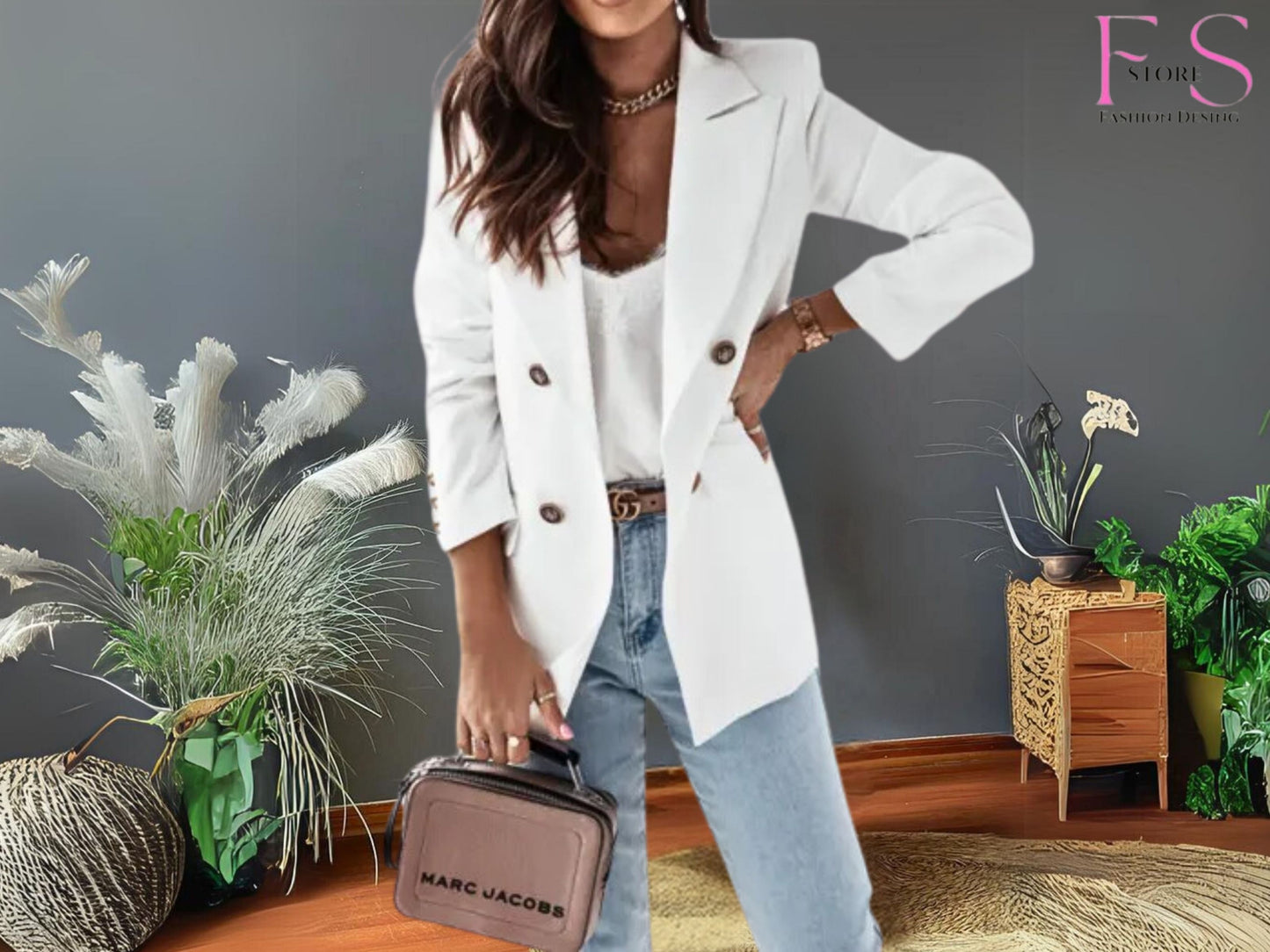 Elegant Double Breasted Blazer Solid Color Fashion Jacket, Timeless-Fashion Essential