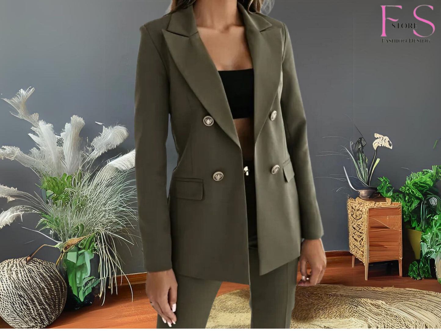 Elegant Double Breasted Blazer Solid Color Fashion Jacket, Timeless-Fashion Essential