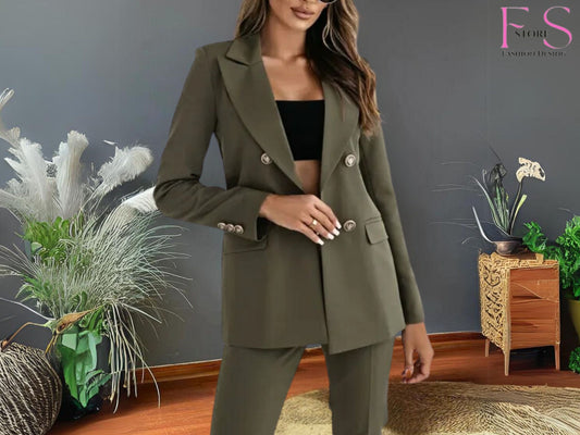 Elegant Double Breasted Blazer Solid Color Fashion Jacket, Timeless-Fashion Essential