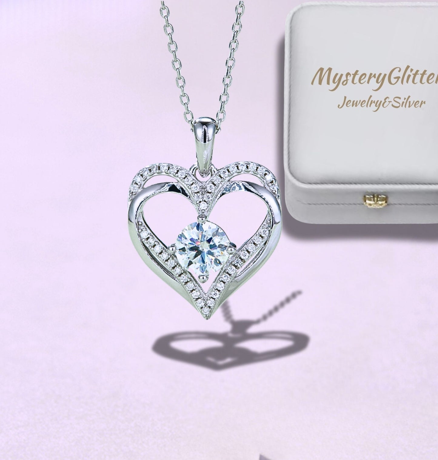 Elegant Heart Design Heart Pendant, 1.2 Carat Moissanite 925 Sterling Silver Necklace, Minimalist Silver Necklace