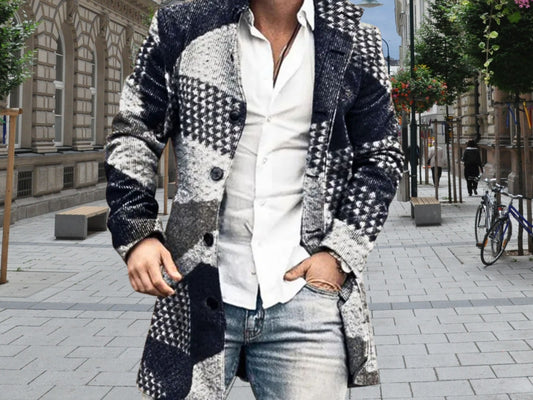 Fall Fashion Men Casual Coat, Cozy Woolen Mid-Length Pocket Jacket, Ideal Fall Gift for Him, Stylish Fall Jacket for Mens