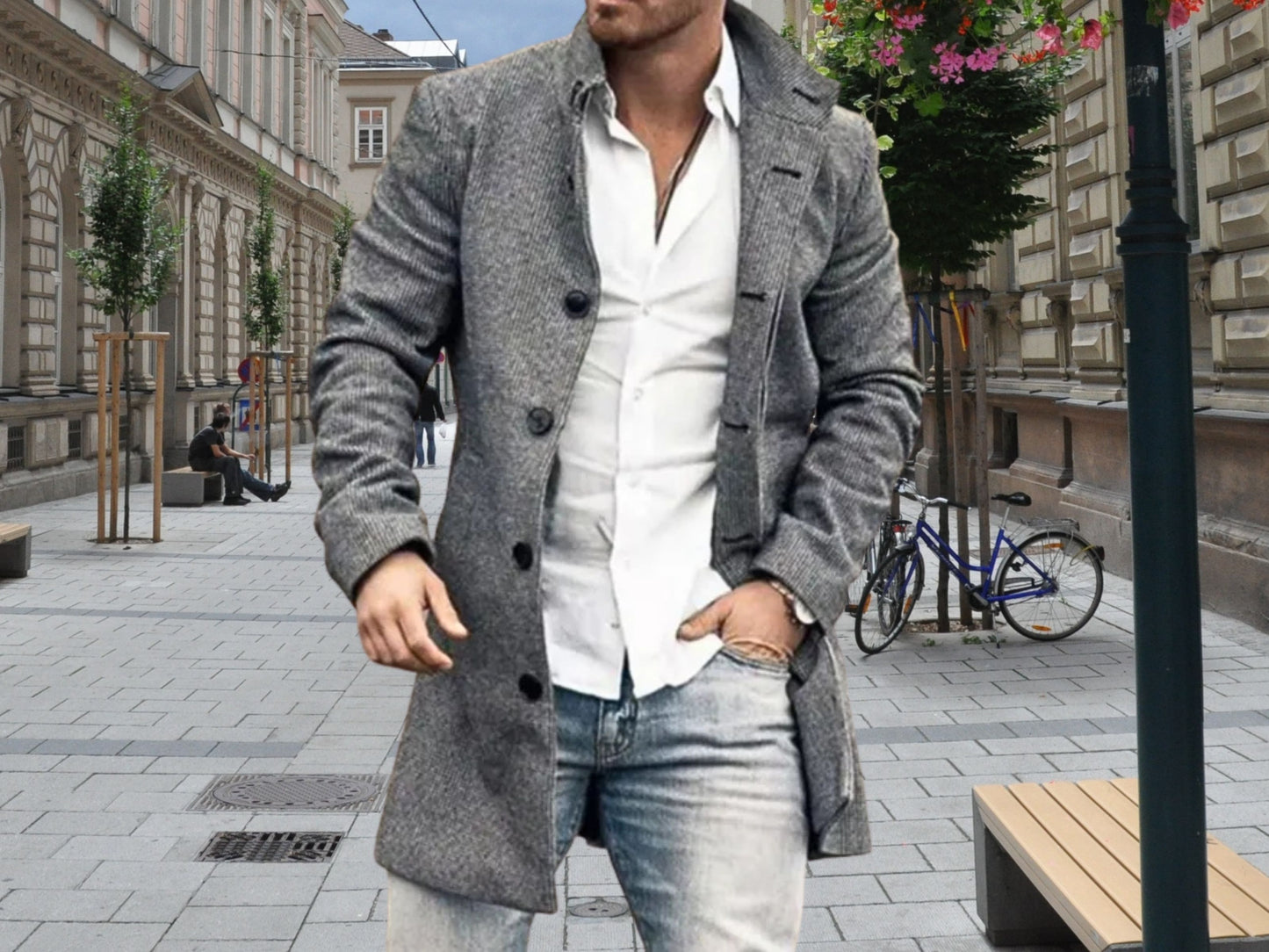 Fall Fashion Men Casual Coat, Cozy Woolen Mid-Length Pocket Jacket, Ideal Fall Gift for Him, Stylish Fall Jacket for Mens