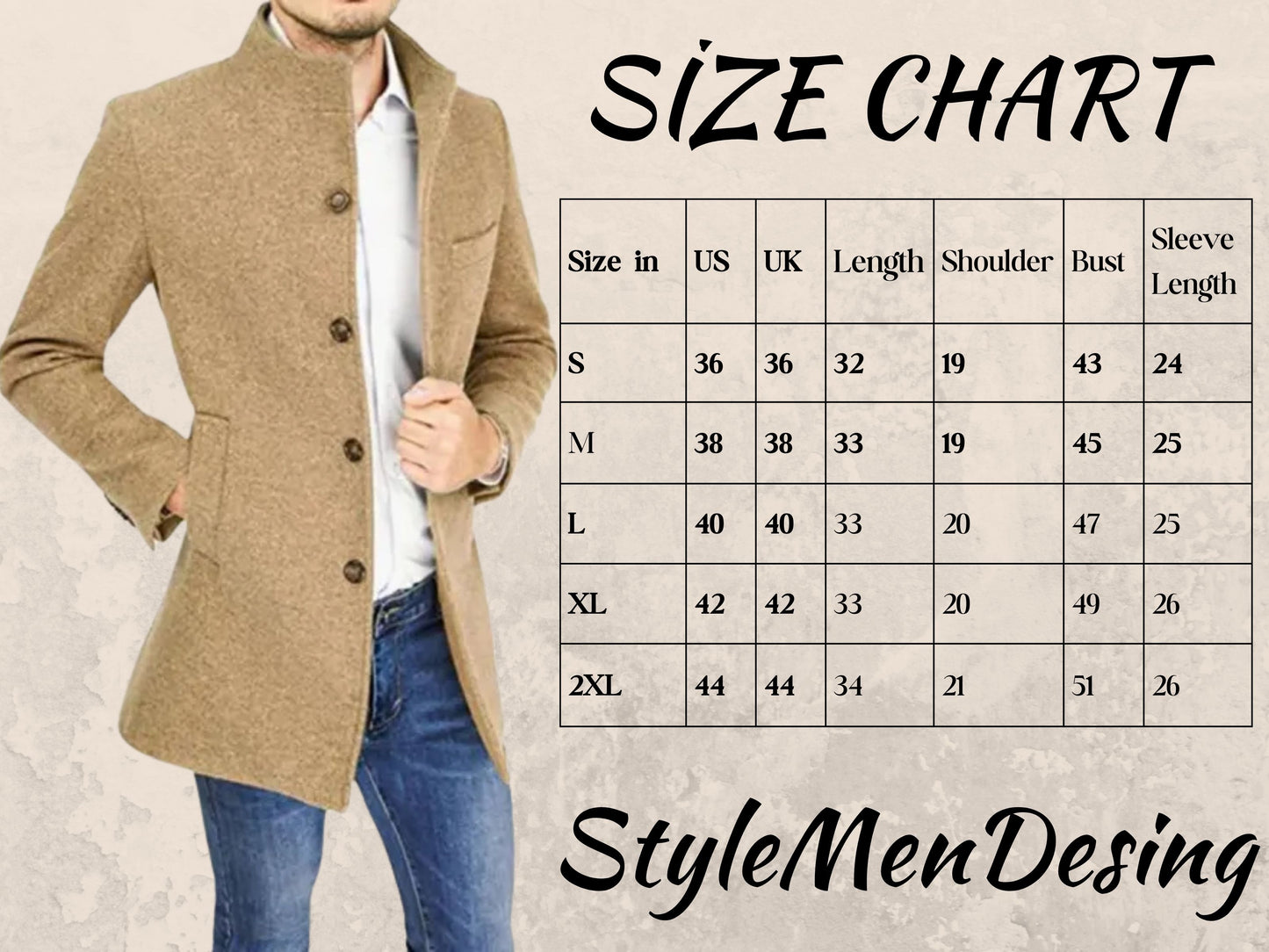 Fall Jacket, Men's Winter Coat with Stand Collar, Elegant Woolen Fall Jacket, Ideal Winter Gift for Him, Mens Fall Fashion