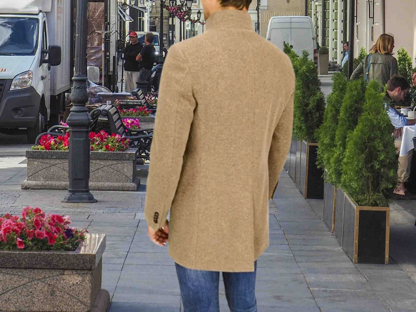 Fall Jacket, Men's Winter Coat with Stand Collar, Elegant Woolen Fall Jacket, Ideal Winter Gift for Him, Mens Fall Fashion