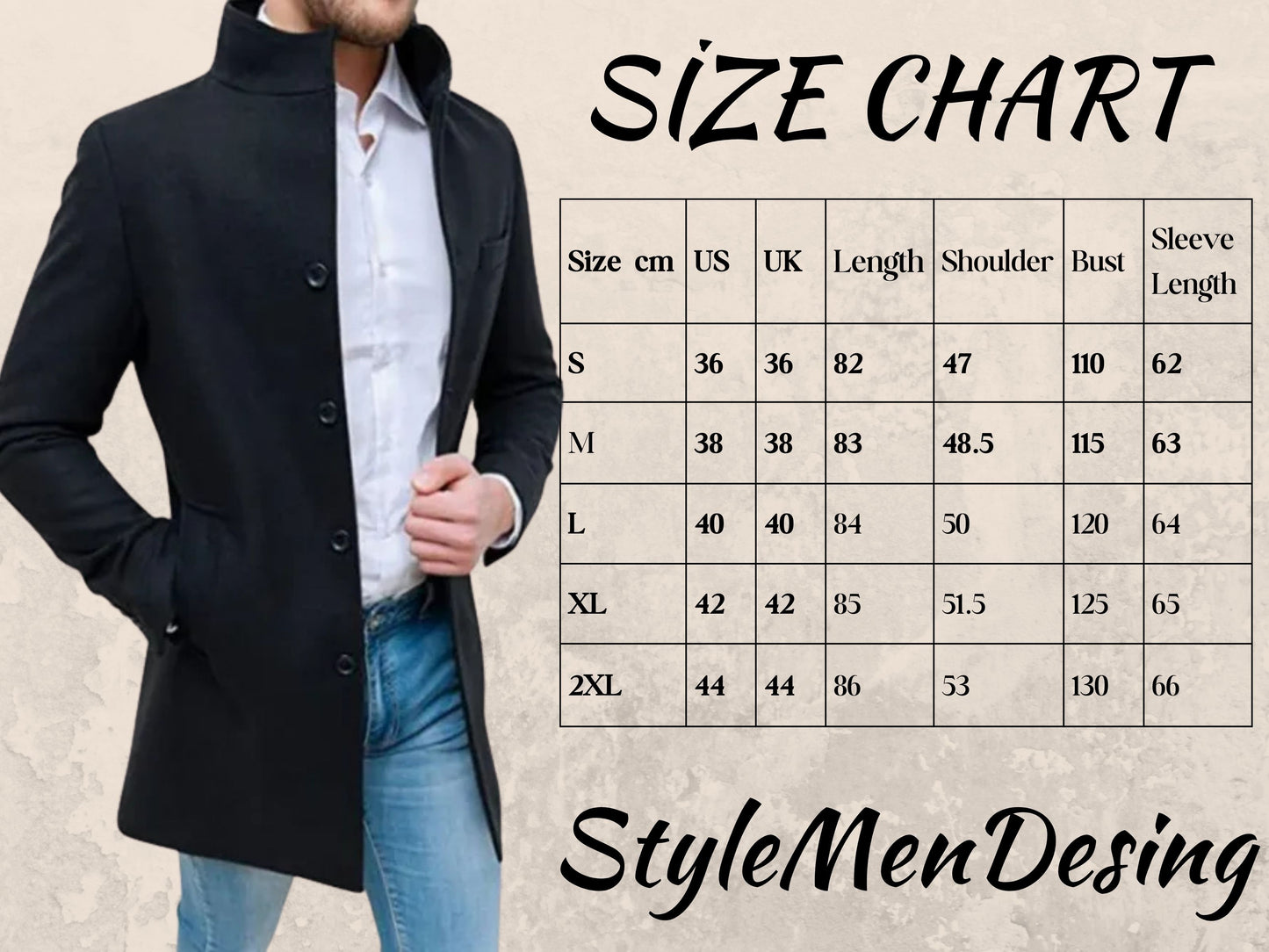 Fall Jacket, Men's Winter Coat with Stand Collar, Elegant Woolen Fall Jacket, Ideal Winter Gift for Him, Mens Fall Fashion