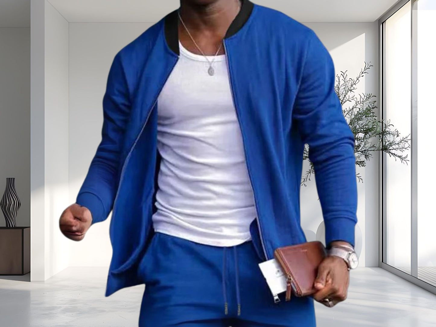 Jacket Suit Two Piece Set, Casual Solid Color with Baseball Collar, Trendy Fall Fashion Men Gift, Perfect for Any Occasion