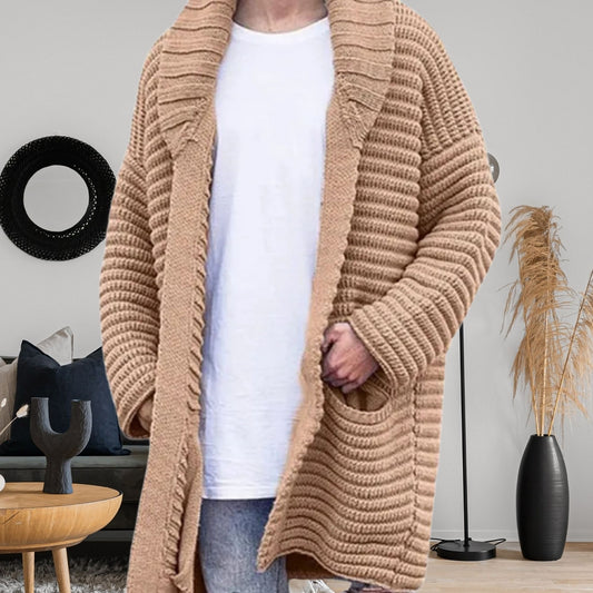 Knitted Jacket Wool Cardigan for Men, Fashionable Mid-Length Long Sleeve Style for Effortless Fall Outfit,