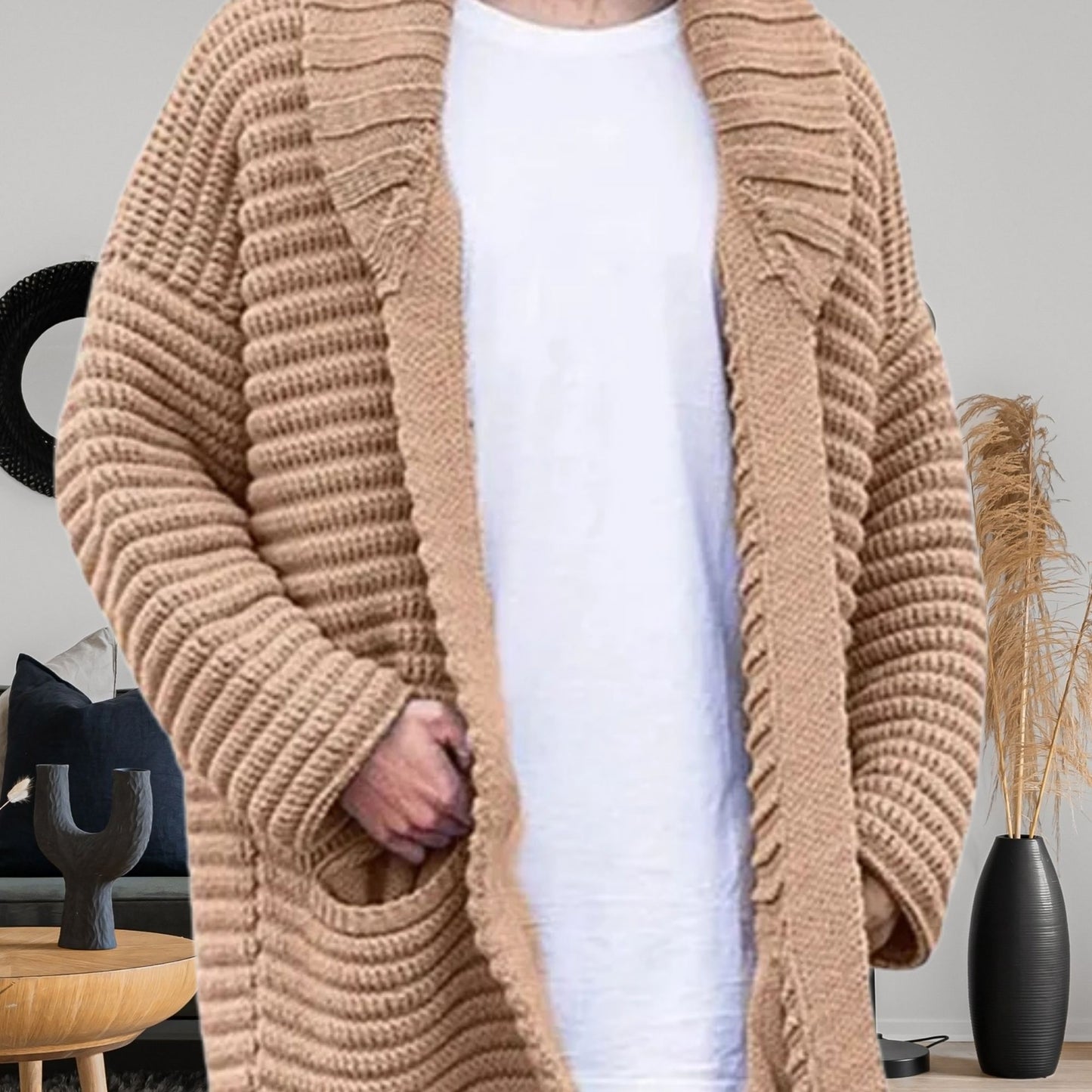 Knitted Jacket Wool Cardigan for Men, Fashionable Mid-Length Long Sleeve Style for Effortless Fall Outfit,