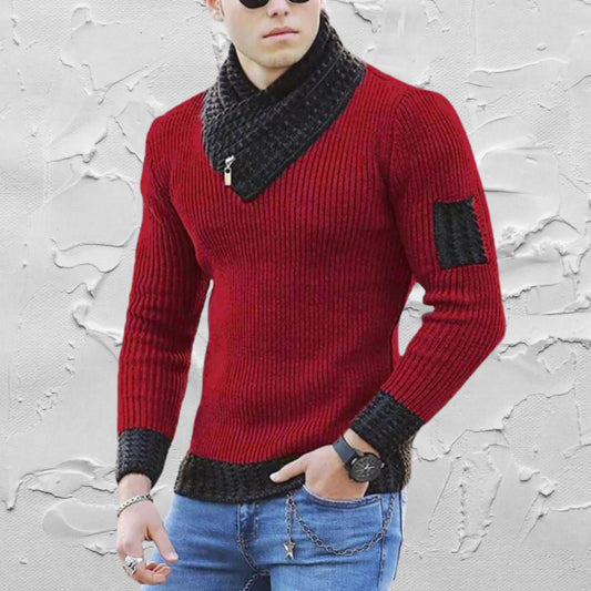 Men's Business Casual Sweater, Contrast Stitch Scarf, Stylish Office Wear, Elegant Men's Sweater, Contrast Stitch Scarf Sweater for Men