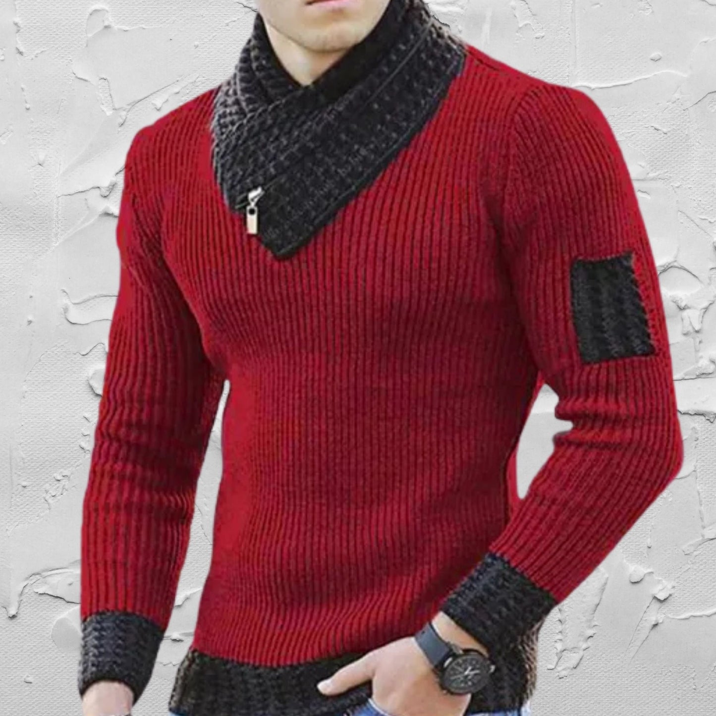 Men's Business Casual Sweater, Contrast Stitch Scarf, Stylish Office Wear, Elegant Men's Sweater, Contrast Stitch Scarf Sweater for Men