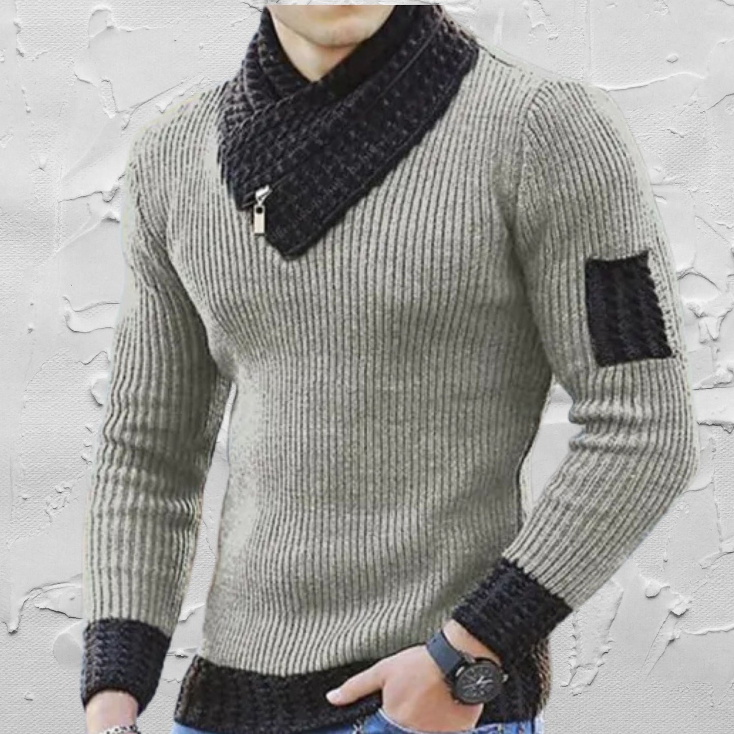 Men's Business Casual Sweater, Contrast Stitch Scarf, Stylish Office Wear, Elegant Men's Sweater, Contrast Stitch Scarf Sweater for Men