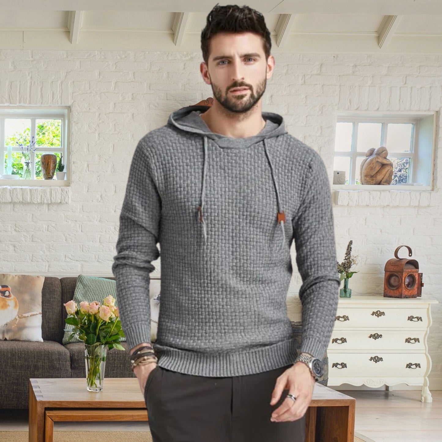 Men's Sweater, Casual Hooded Knit Pullover for Autumn Streetwear, Stylish Fall Fashion for Men, Perfect Gift Idea