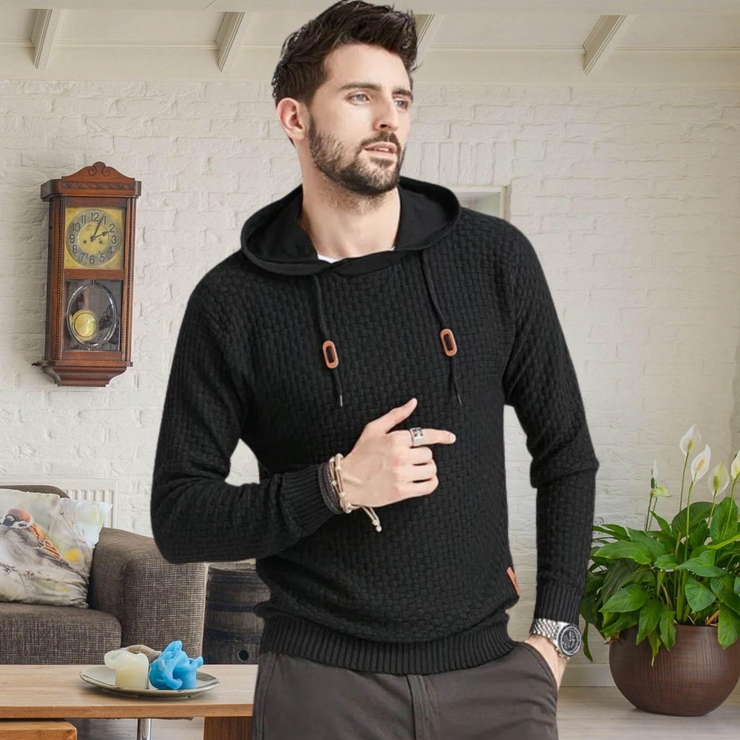 Men's Sweater, Casual Hooded Knit Pullover for Autumn Streetwear, Stylish Fall Fashion for Men, Perfect Gift Idea