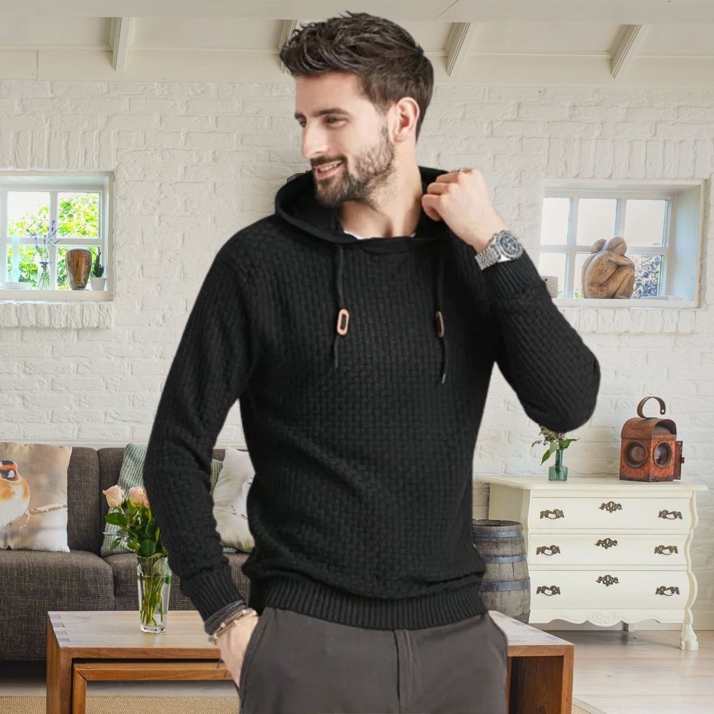 Men's Sweater, Casual Hooded Knit Pullover for Autumn Streetwear, Stylish Fall Fashion for Men, Perfect Gift Idea