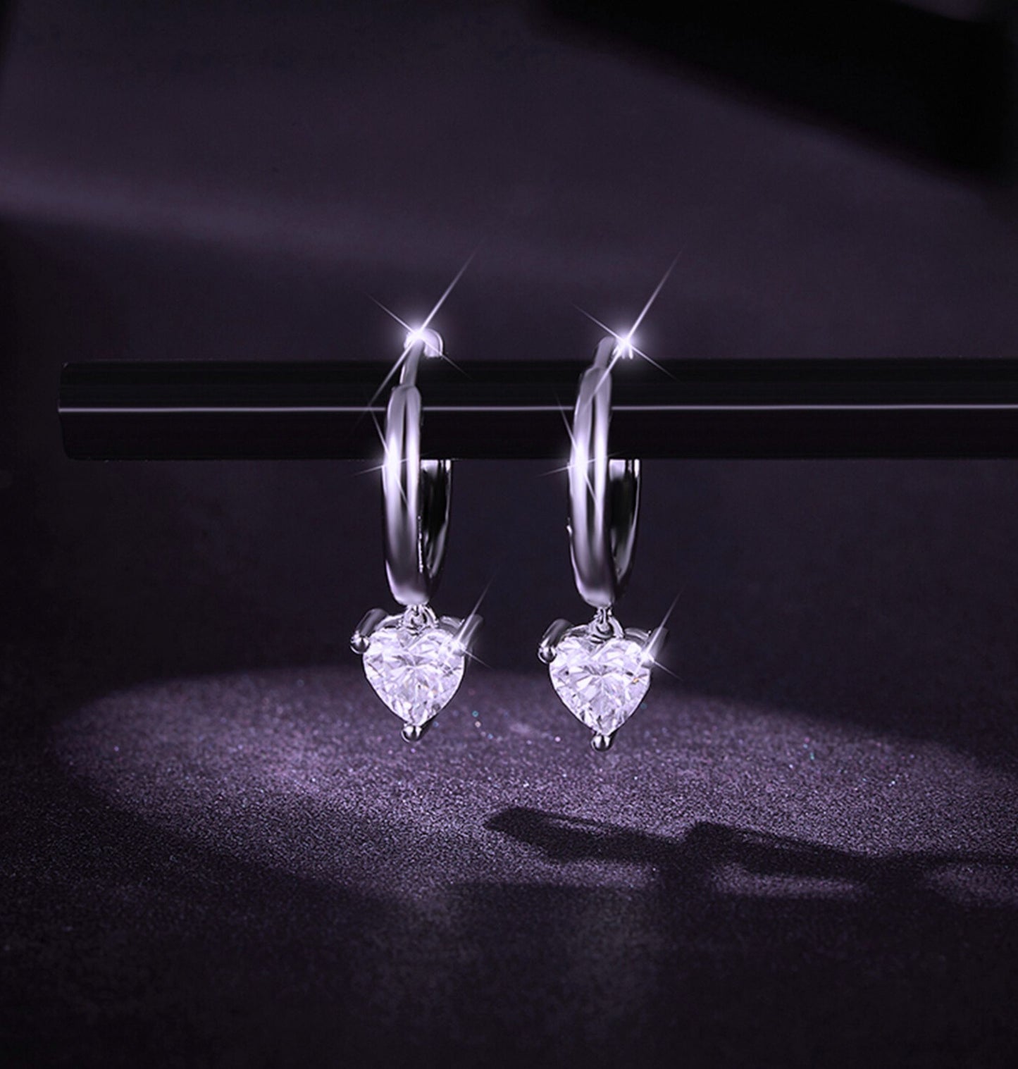 Moissanite Earrings, Sparkly Silver Heart Earrings, 1 Carat in Sterling Silver, Perfect Gift for Her