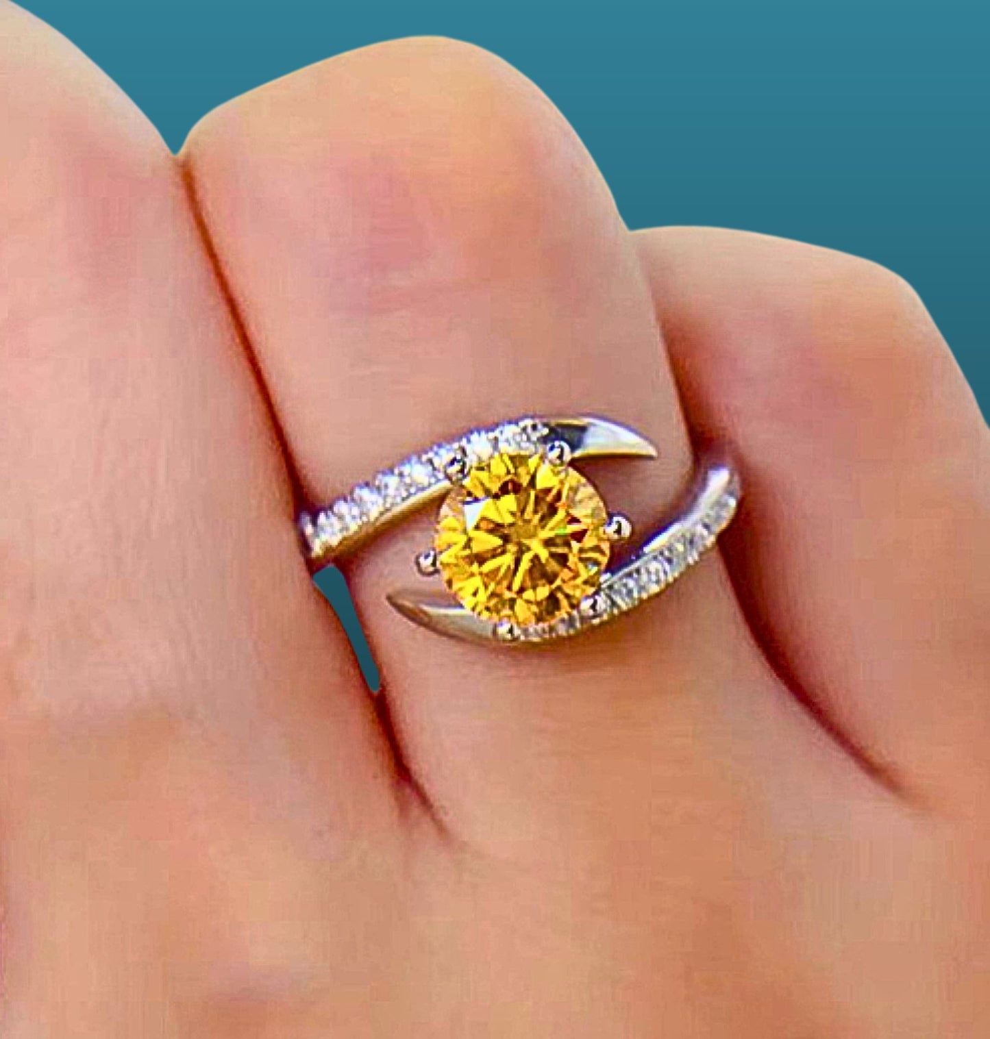 Moissanite Ring, Stunning 1 Carat Yellow in 925 Sterling Silver for Minimalist Gift Ideas for Her, Unique Moissanite