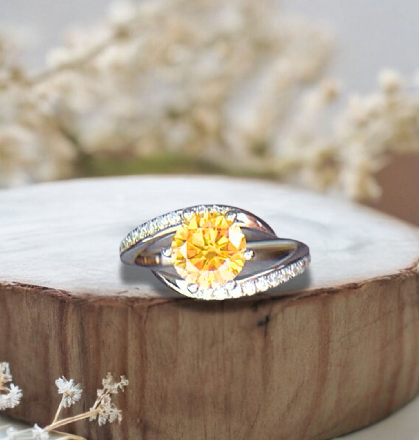 Moissanite Ring, Stunning 1 Carat Yellow in 925 Sterling Silver for Minimalist Gift Ideas for Her, Unique Moissanite