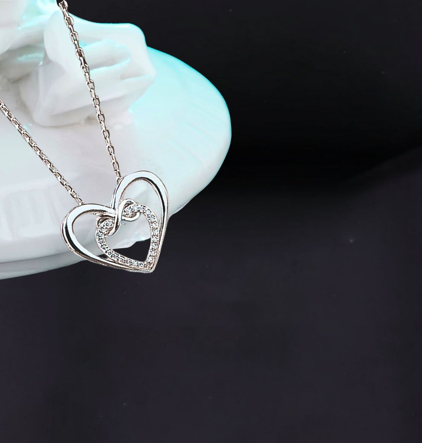 Sterling Silver Necklace, Elegant Heart Design with White Zircon, Unique Silver Necklace, Zircon Necklace,  Ideal Gift for Birthday