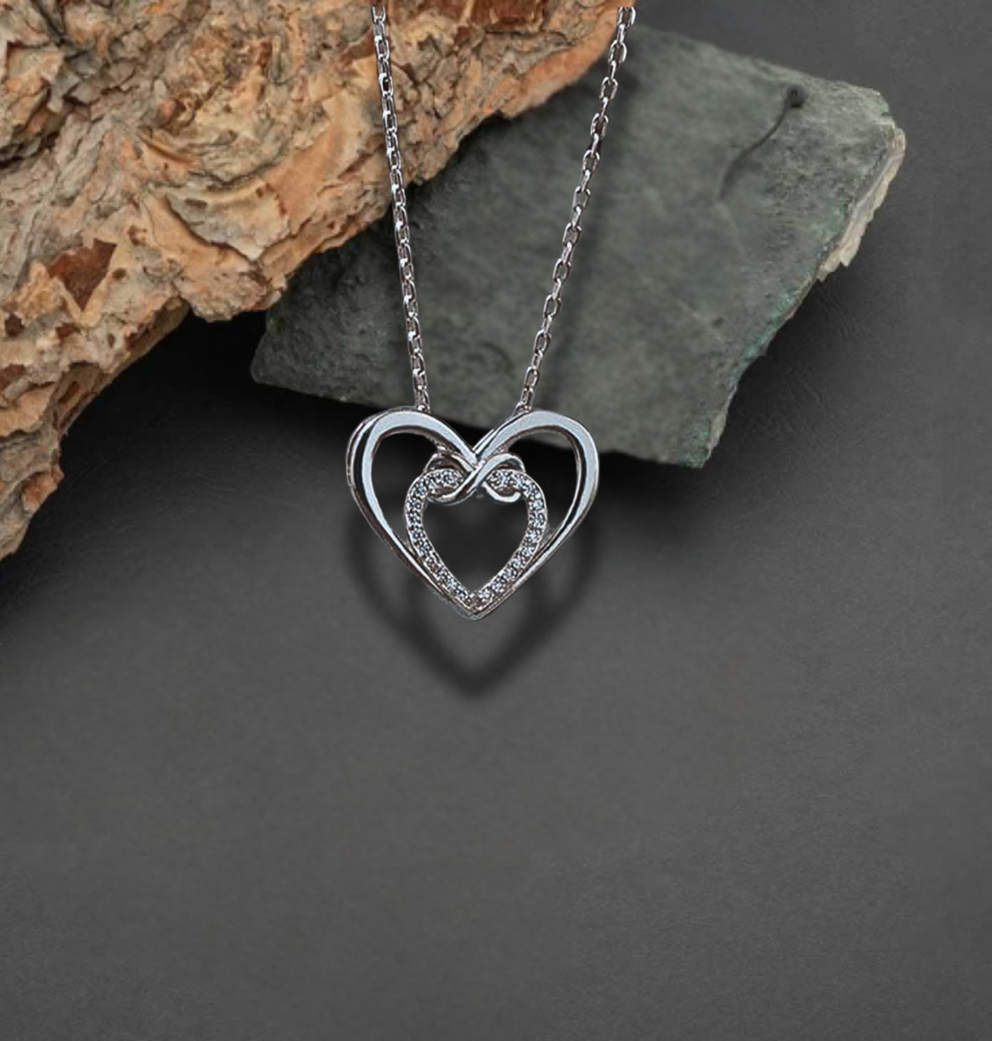 Sterling Silver Necklace, Elegant Heart Design with White Zircon, Unique Silver Necklace, Zircon Necklace,  Ideal Gift for Birthday