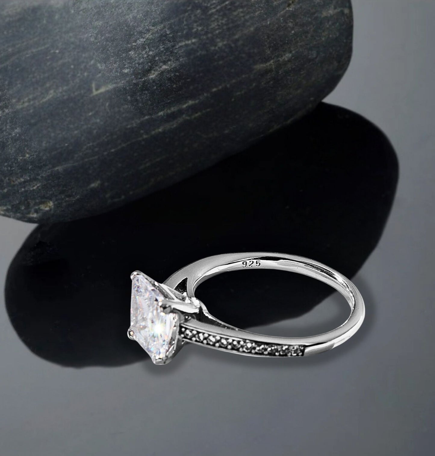 Sterling Silver Ring, Unique Zircon Jewelry for Women, Elegant Silver Ring Gift for Her, Minimalist Silver Ring