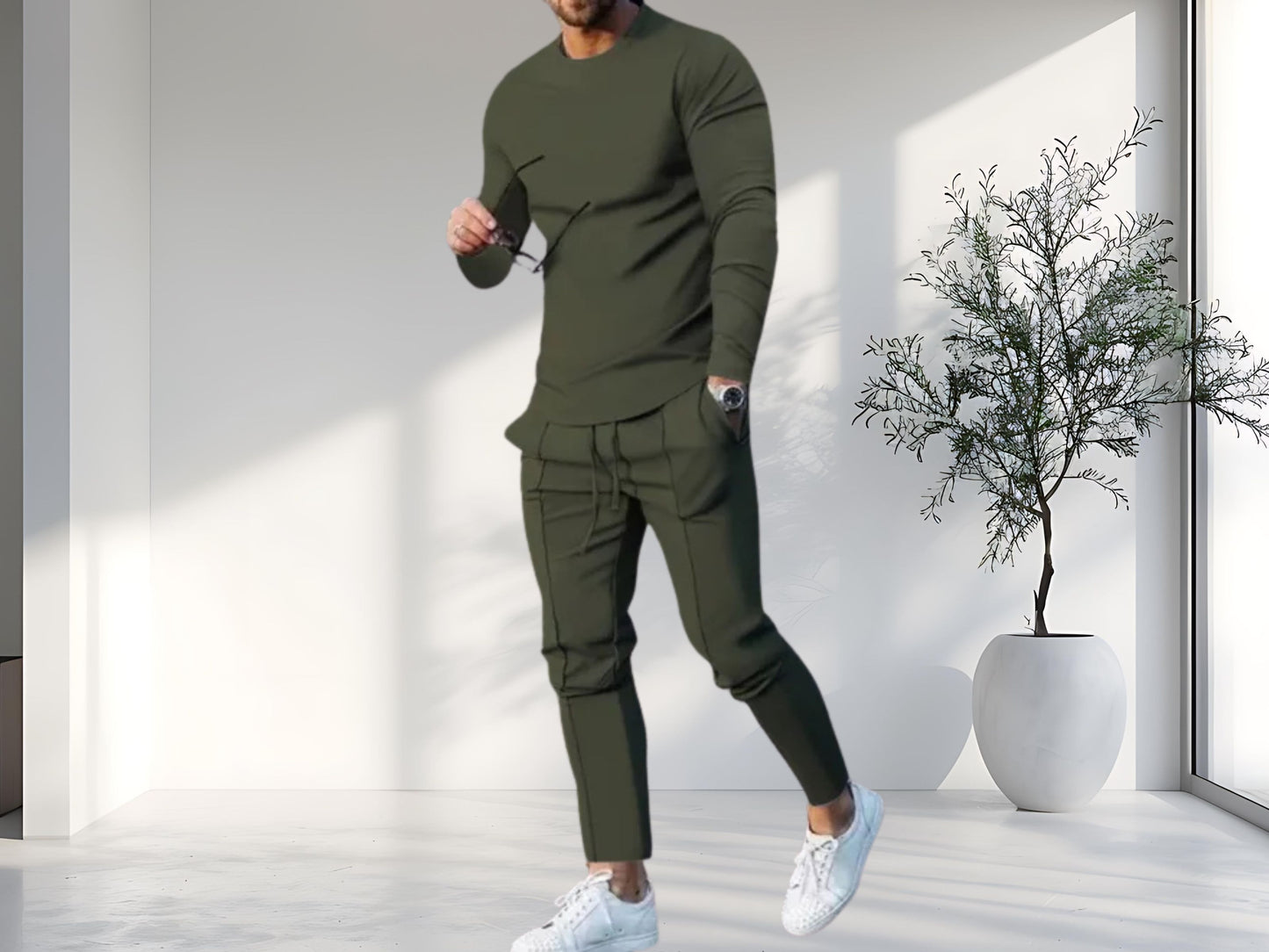 Stylish Men's Two-Piece Set, Long Sleeve T-Shirt and Trousers, Perfect Boyfriend Gift for Fashion Lovers