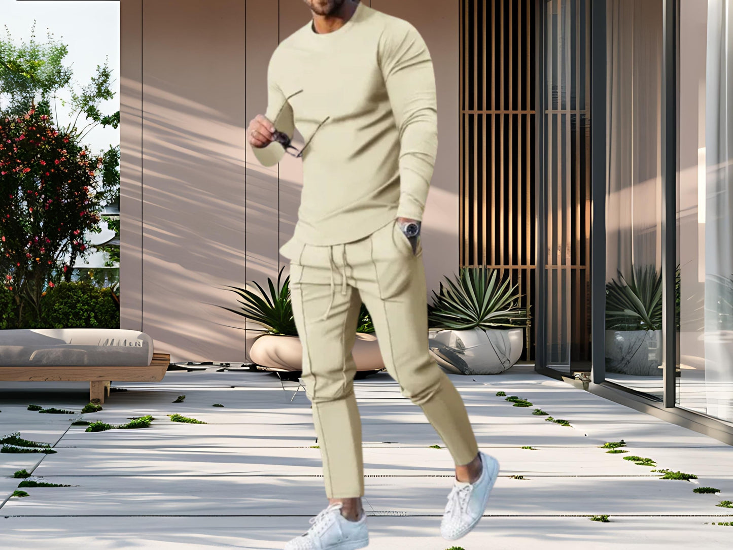 Stylish Men's Two-Piece Set, Long Sleeve T-Shirt and Trousers, Perfect Boyfriend Gift for Fashion Lovers