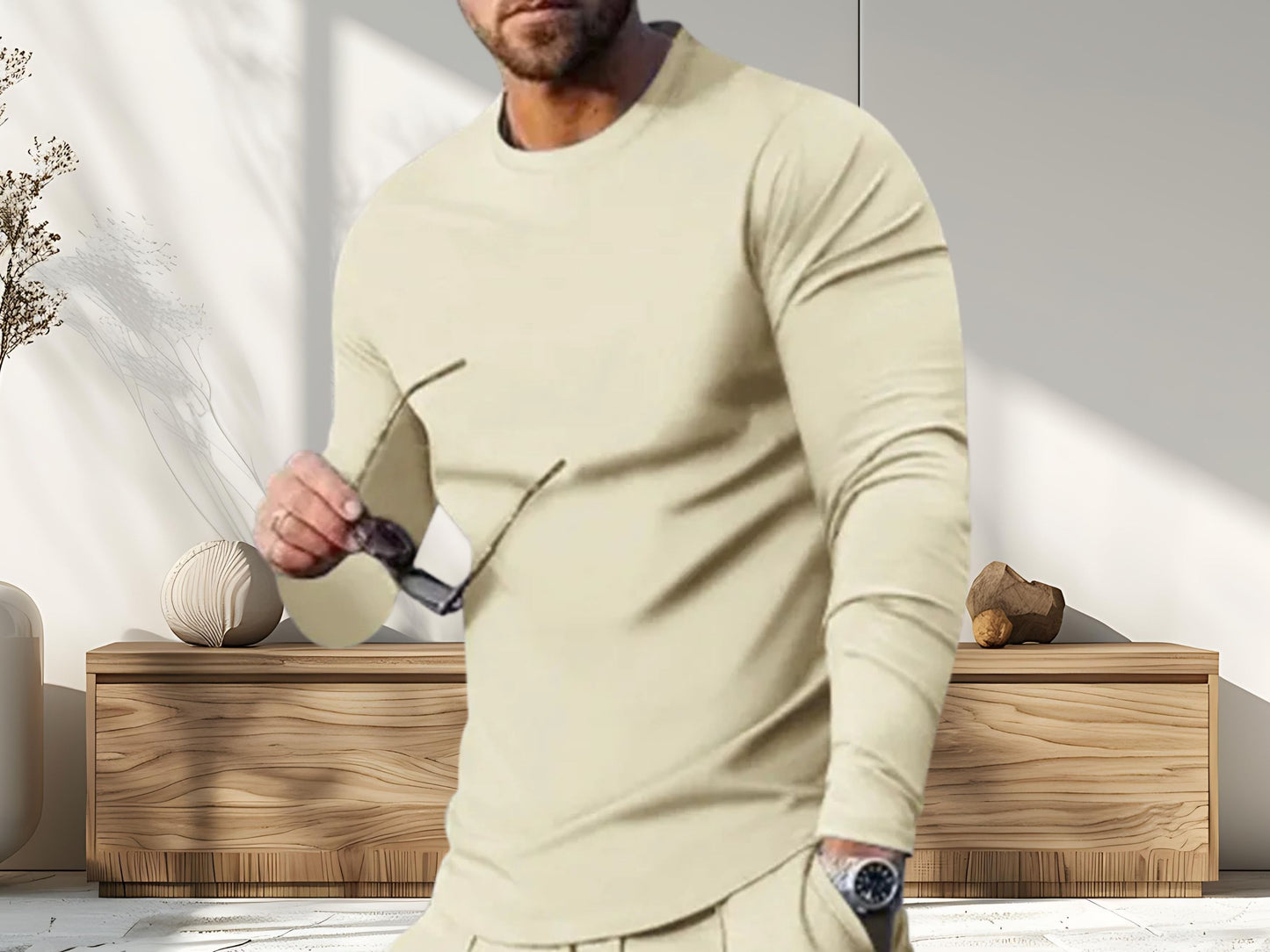 Stylish Men's Two-Piece Set, Long Sleeve T-Shirt and Trousers, Perfect Boyfriend Gift for Fashion Lovers