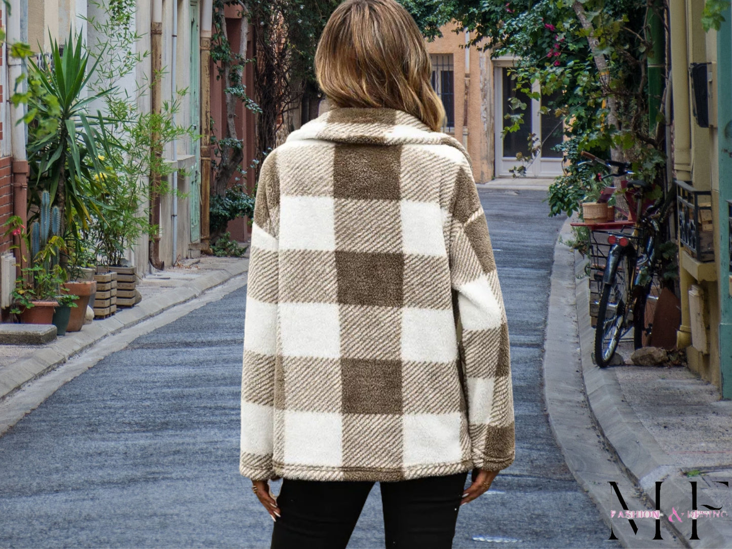 Stylish Plaid Single-Breasted Velvet Jacket for Fall Outfits, Ideal Casual Outfits Gift, Chic Fall Fashion for Women