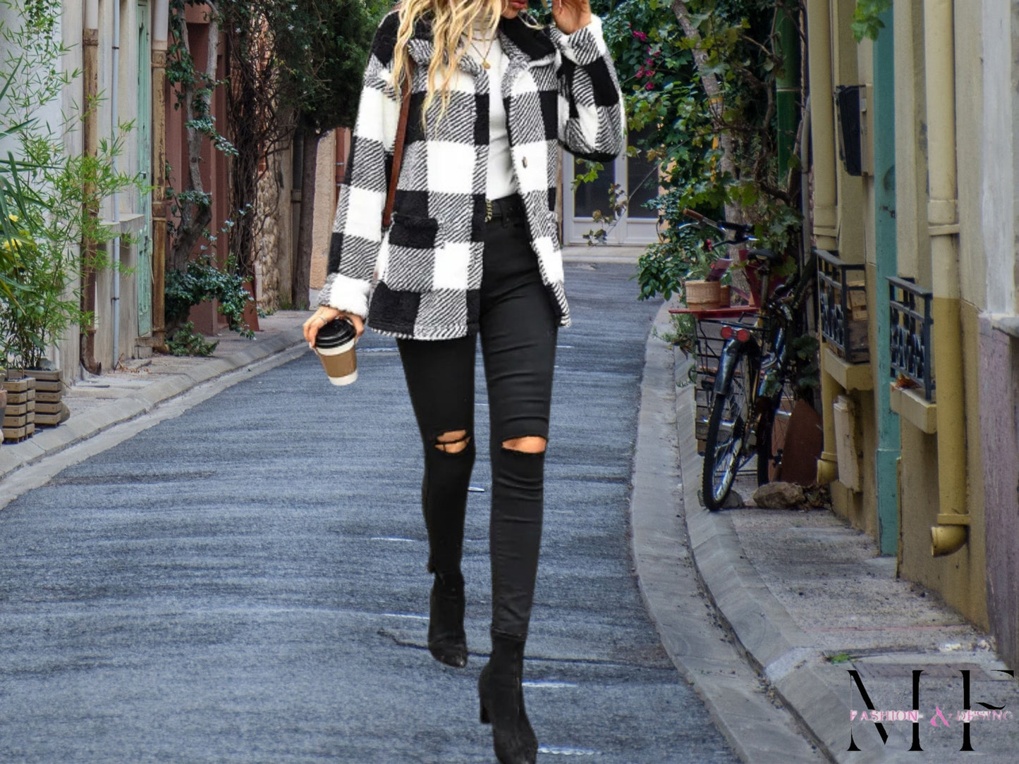 Stylish Plaid Single-Breasted Velvet Jacket for Fall Outfits, Ideal Casual Outfits Gift, Chic Fall Fashion for Women