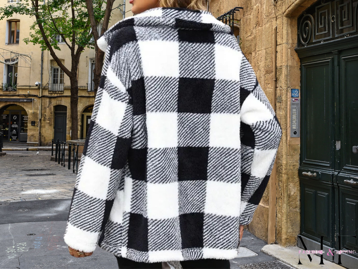 Stylish Plaid Single-Breasted Velvet Jacket for Fall Outfits, Ideal Casual Outfits Gift, Chic Fall Fashion for Women