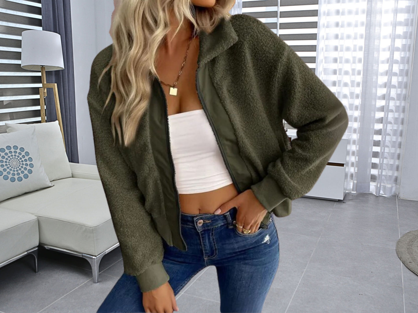 Trendy Winter Wear Cozy Long-Sleeved Lapel Sherpa Jacket for Women, Stylish Winter Jacket, Unique Gift for Her