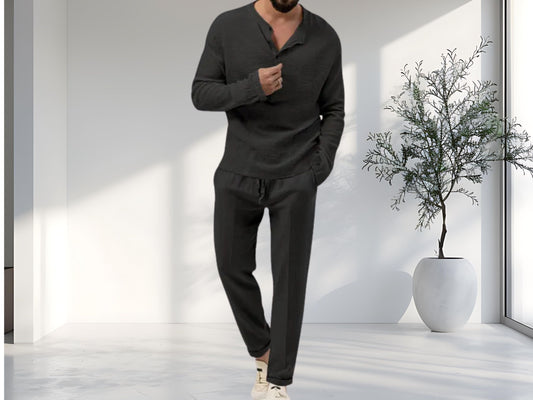 Trousers Suit for Men, Stylish Long-Sleeved Shirt and Trousers, Essential for Mens Fall Fashion, Perfect Gift for Him