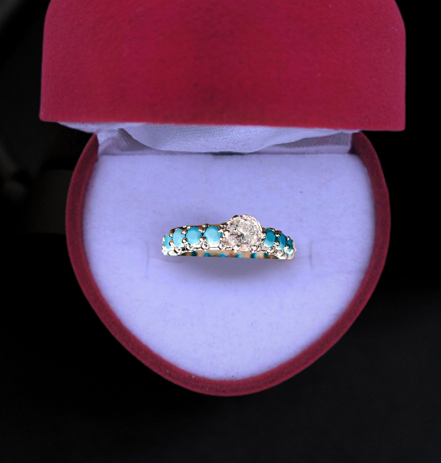 Unique Inlaid Artificial Turquoise Zircon 925 Sterling Silver Ring, Minimalist Ring for Everyday Wear Gift, Zircon Jewelry