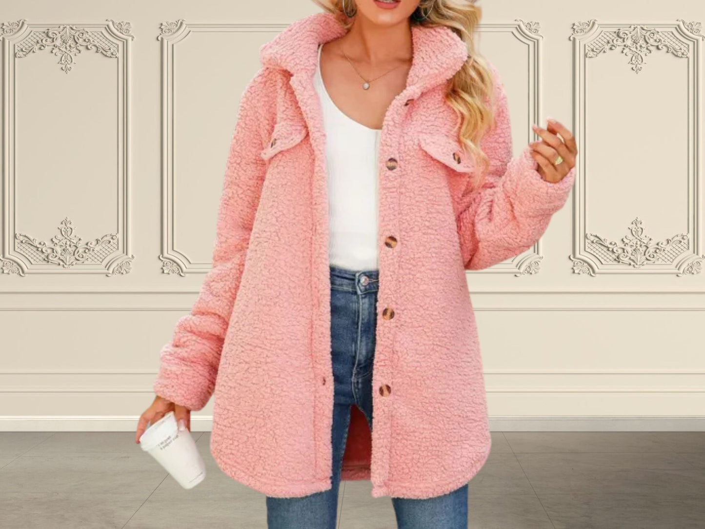 Warm Winter Coat, Women's Loose Plush Jacket, Stylish Long Sleeve Winter Wool Coat for Cold Weather, Perfect Gift for Her