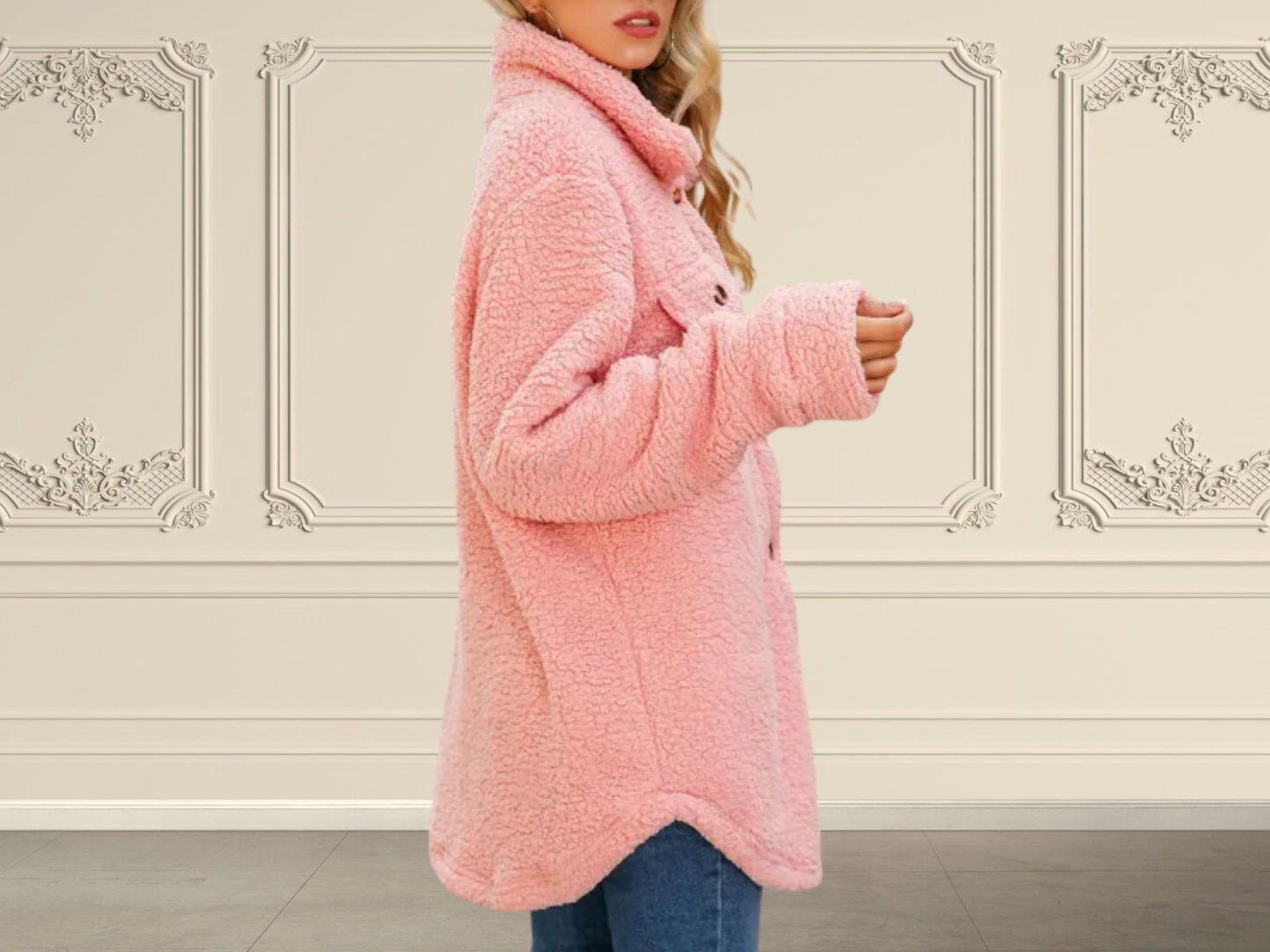 Warm Winter Coat, Women's Loose Plush Jacket, Stylish Long Sleeve Winter Wool Coat for Cold Weather, Perfect Gift for Her