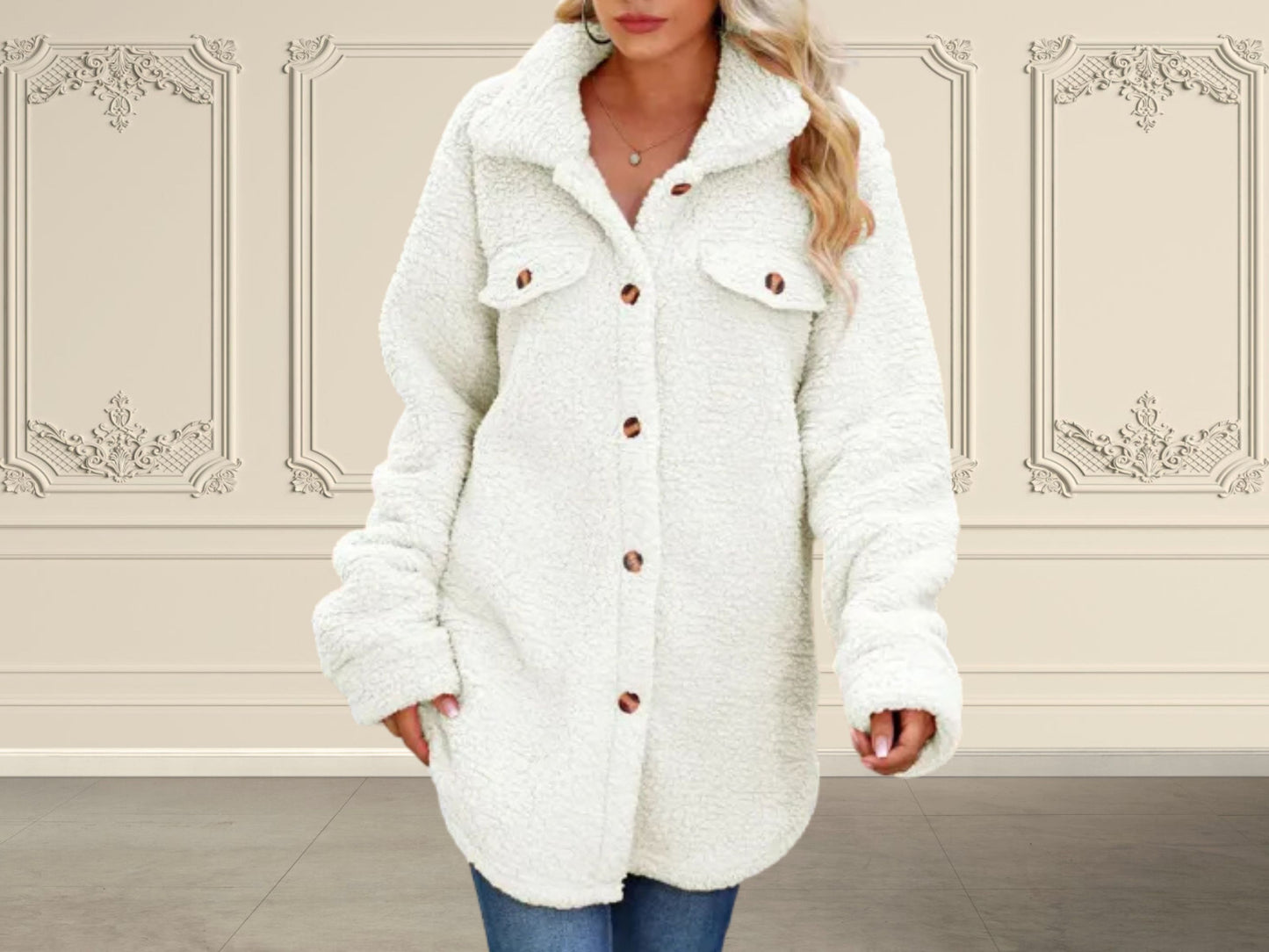 Warm Winter Coat, Women's Loose Plush Jacket, Stylish Long Sleeve Winter Wool Coat for Cold Weather, Perfect Gift for Her