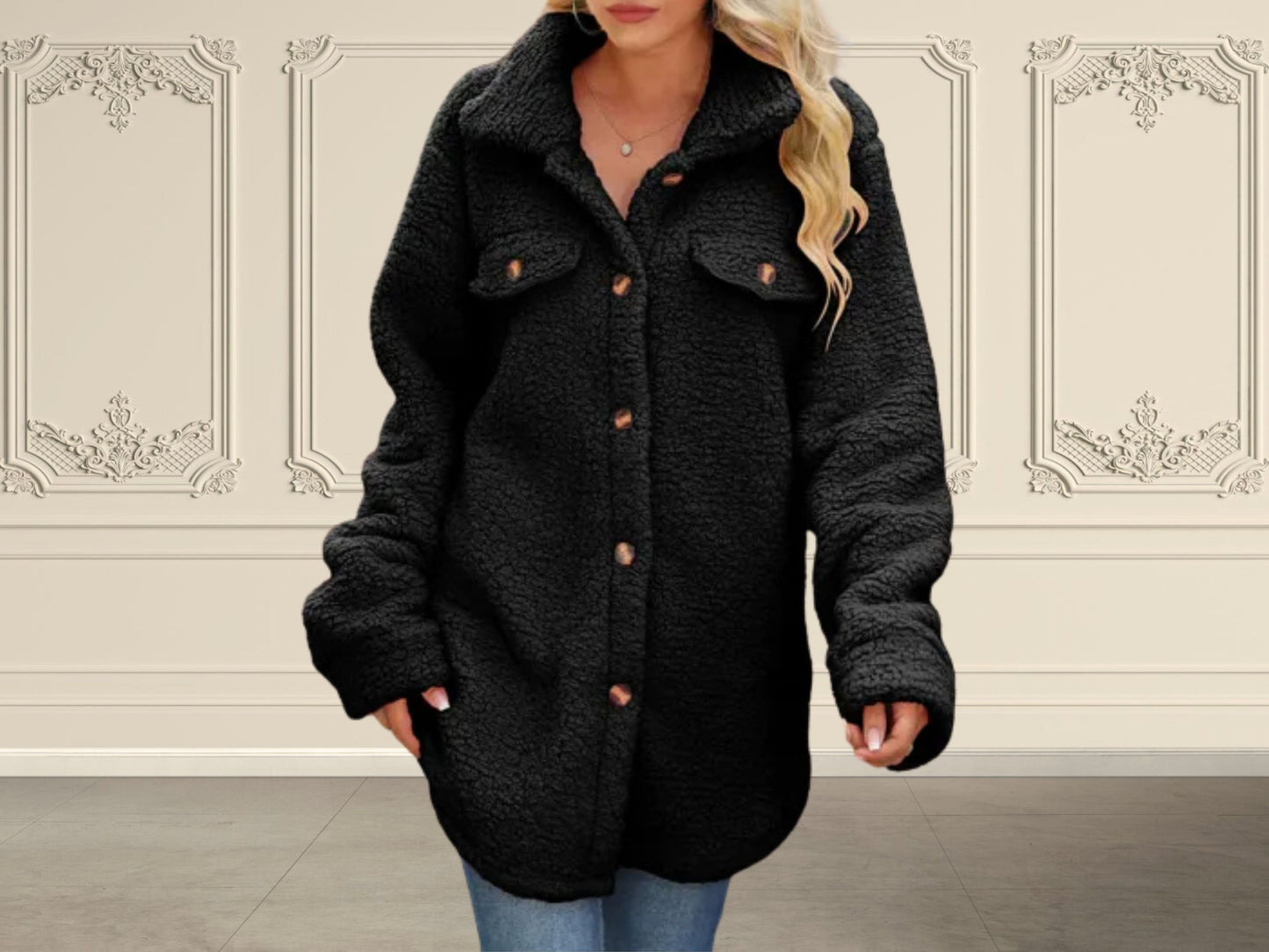 Warm Winter Coat, Women's Loose Plush Jacket, Stylish Long Sleeve Winter Wool Coat for Cold Weather, Perfect Gift for Her