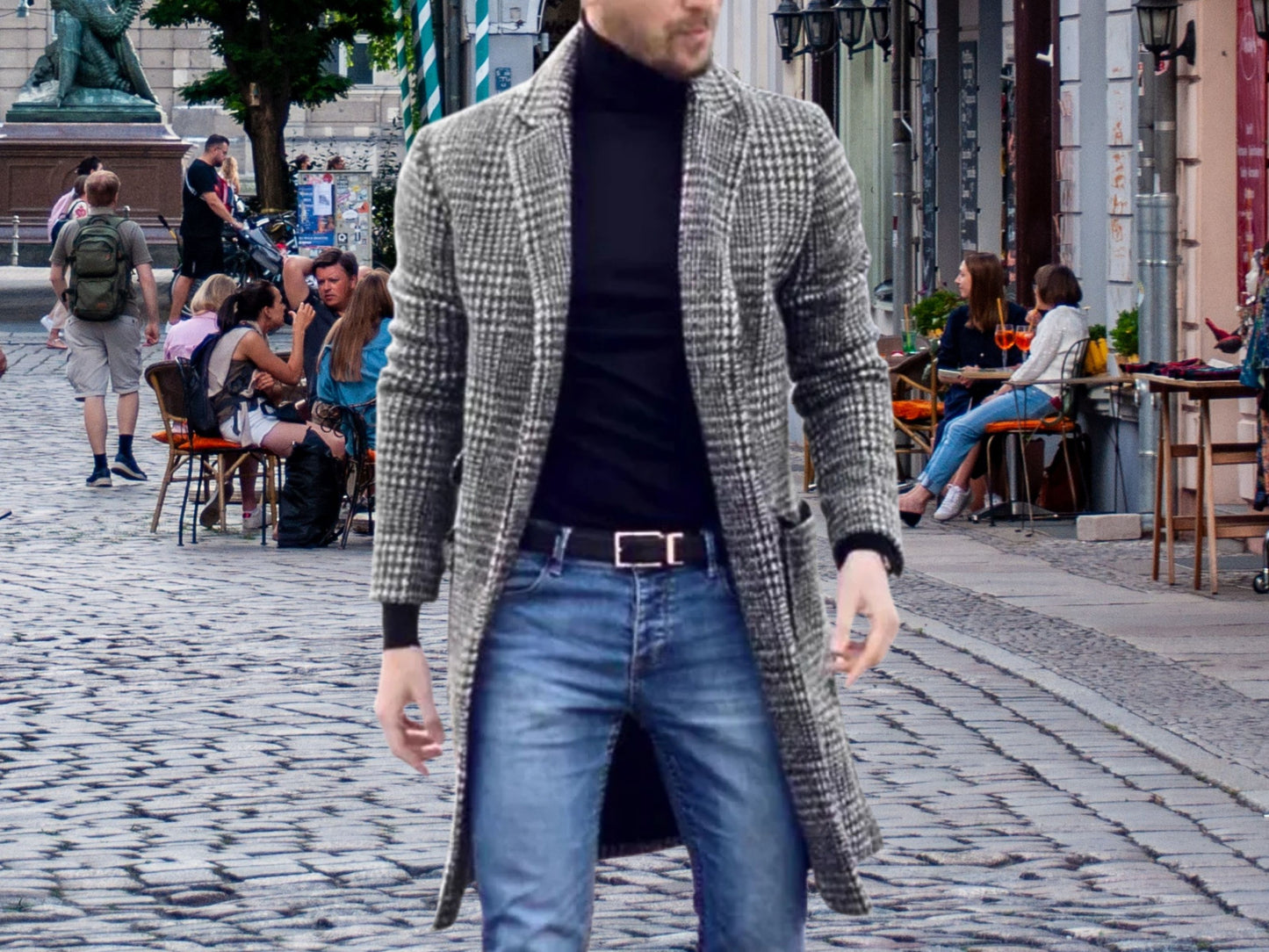 Winter Coat for Men, Stylish Native Houndstooth Mid-Length Woolen Coat, Perfect Fall Fashion for Any Occasion