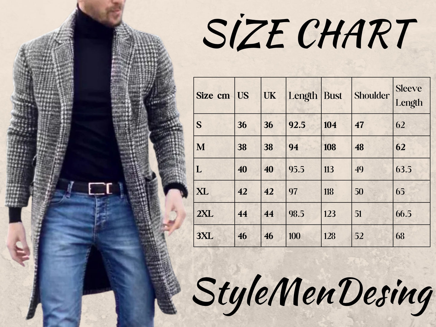 Winter Coat for Men, Stylish Native Houndstooth Mid-Length Woolen Coat, Perfect Fall Fashion for Any Occasion