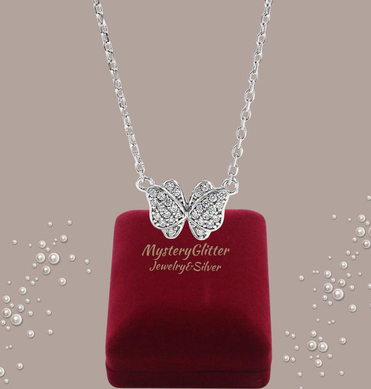 Zircon Necklace – Elegant 925 Sterling Silver Butterfly Pendant, Minimalist Style, Great Gift for Birthdays and Anniversaries