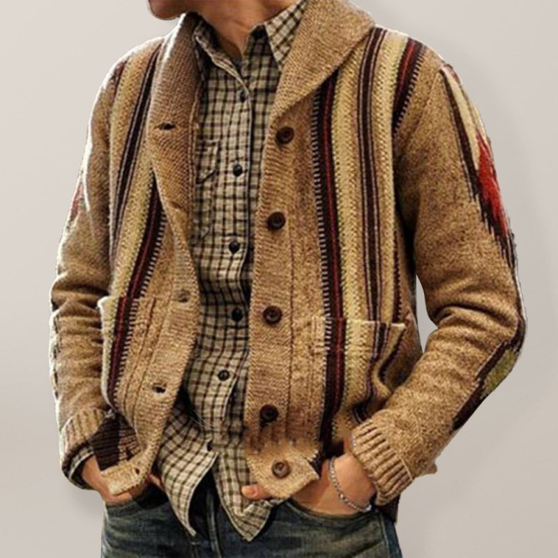 Mens Winter Coat, Elegant Jacquard Sweater Jacket, Versatile Cozy Cardigan for Autumn & Winter Wear, Staylish Knitted Jacket